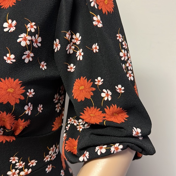 NWOT All in Favor Floral MIDI Dress, black with orange florals - Picture 4 of 16